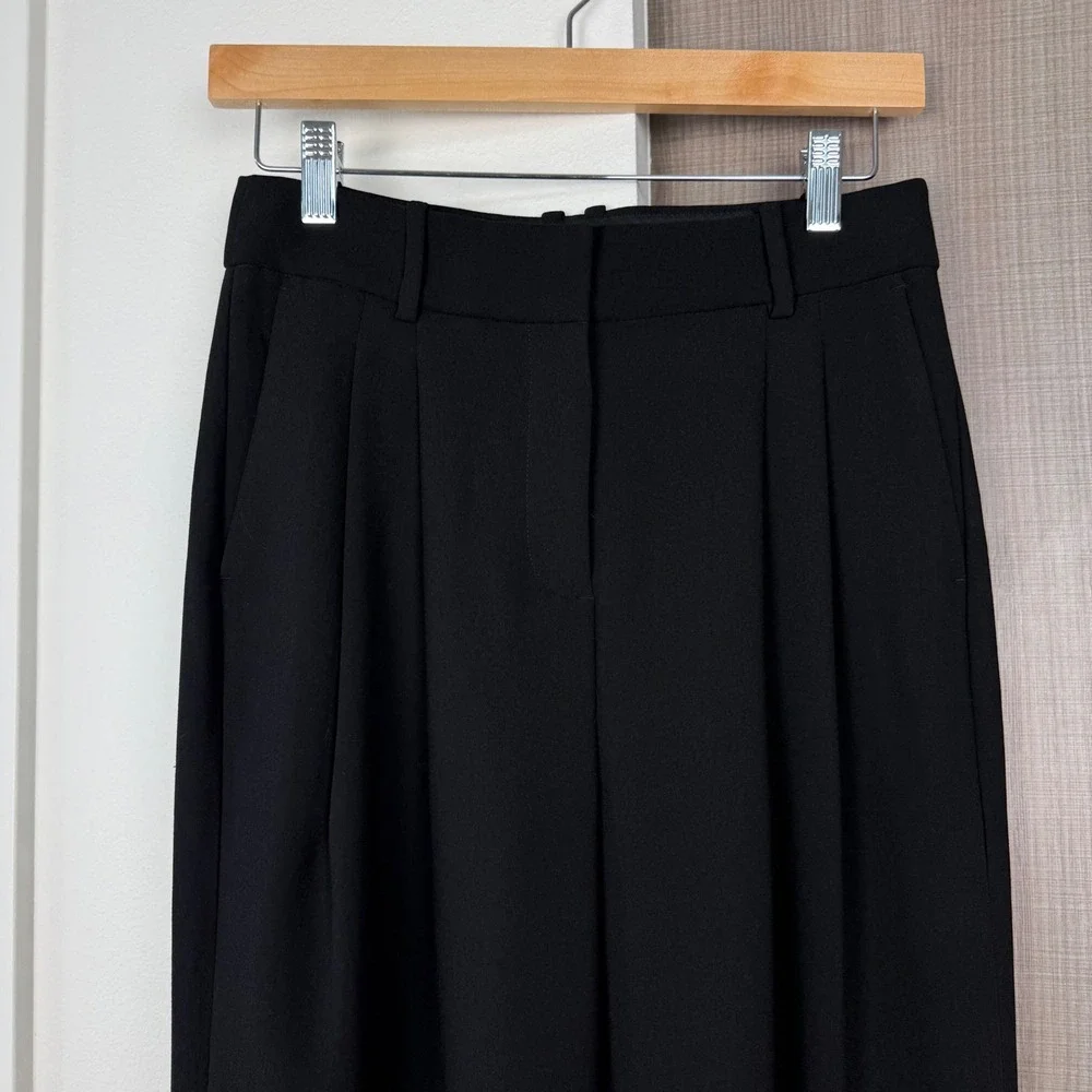 J. Crew Black Essential Wide Leg Pants‎ City Crepe Trouser Cuffed Relaxed Size 0